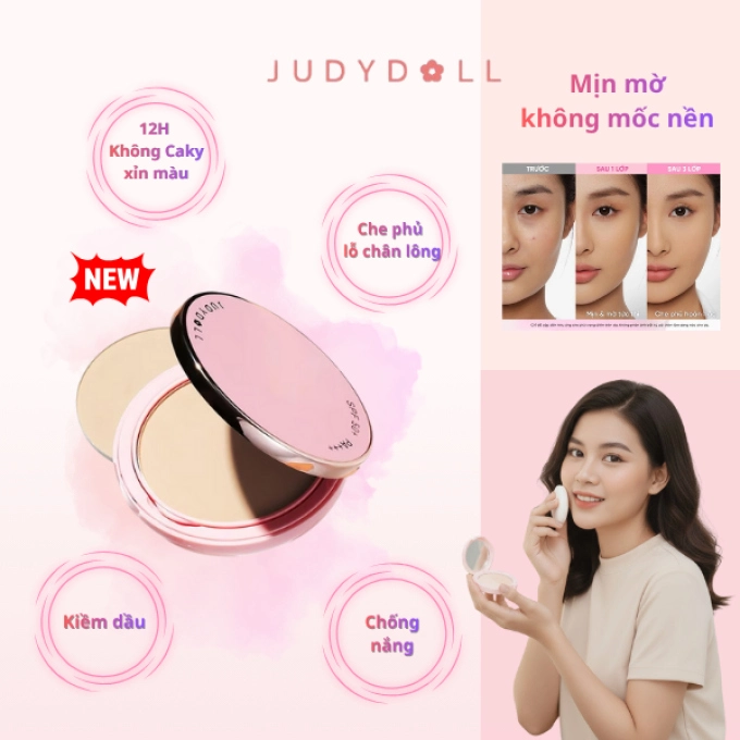 Phấn Nền Phấn Phủ Dạng Nén JUDYDOLL Peach Skin Matte 2-Way Cake Khô Thoáng Mịn Da